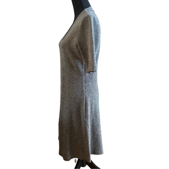 Ann Taylor Speckled Gray, Elbow Sleeve, V-Neck Dress. Size Medium (8-10) - Picture 3 of 4